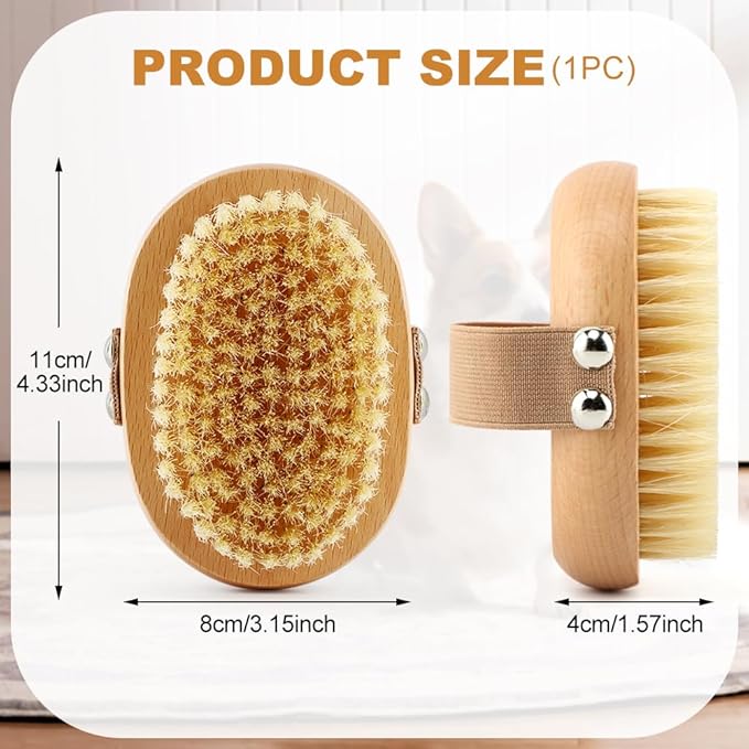 Soft Boar Bristle Pet Palm Brush for Short Haired Dogs and Cats, Ergonomic Pet Brush with Band, Natural Bristle Grooming Brus-h for Gentle Massage/Reduces Shedding(COLOR:Wood)