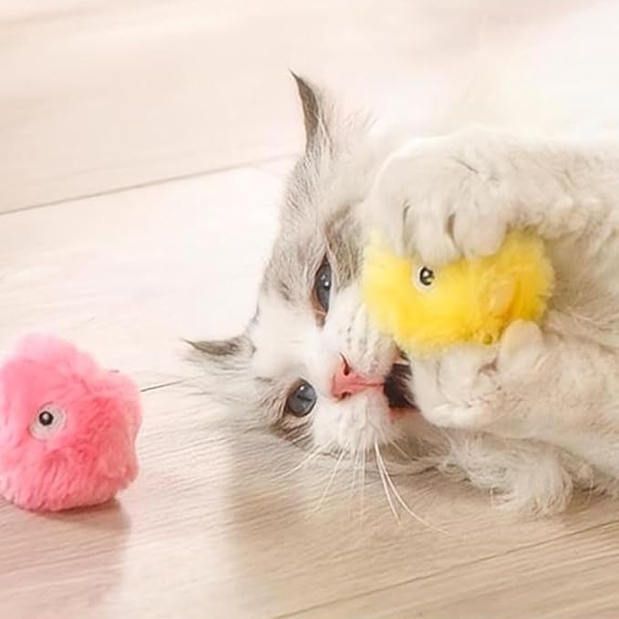 Cat Toys Balls Interactive Cat Toy Simulating Animal Chirp with Birds Frogs or Crickets Chirping Automatic Cat Toys for Indoor Cats (3 Pcs, Plush Ball)