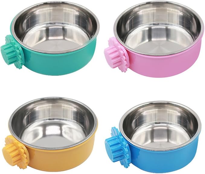 DEVILMAYCARE Pet Feeder Dog Bowl Stainless Steel Food Hanging Bowl Crates Cages Dog Parrot Bird Pet Drink Water Bowl Dish Accessory (S: 4.5''x2'', Blue)