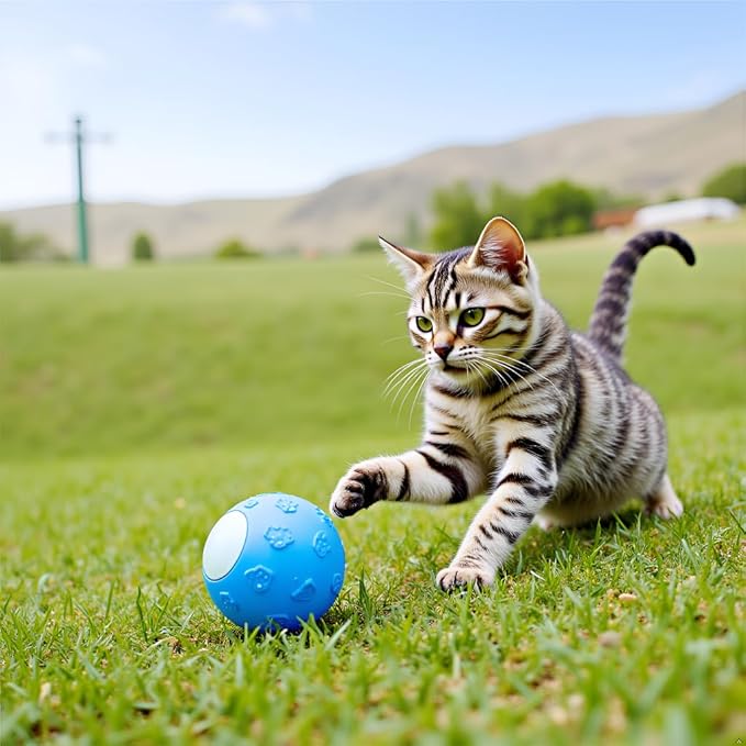 Interactive Cat Ball Toy with LED Light, Motion Activated Snake Tail, 5-Minute Auto Standby, Navy Blue