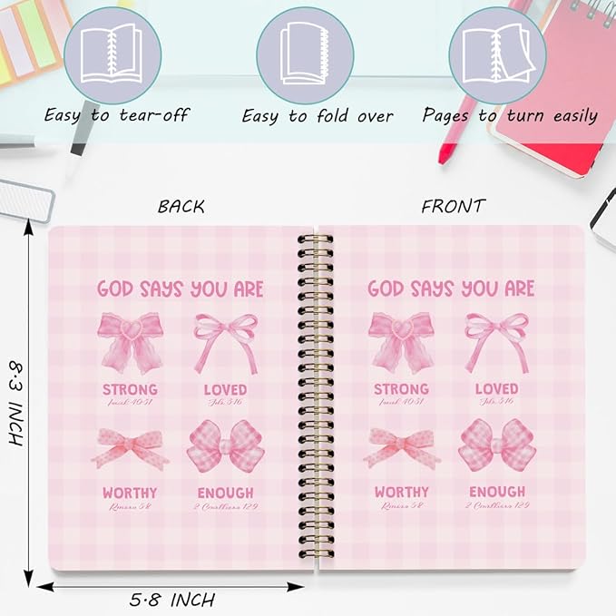 2 Packs Pink Bow Bible Spiral Notebook College Ruled Trendy Notebook Journal Preppy Coquette Christian Gifts for Women Teen Girls Note Books Journals for Writing Journaling Notebooks Office Supplies
