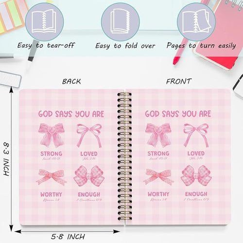 2 Packs Pink Bow Bible Spiral Notebook College Ruled Trendy Notebook Journal Preppy Coquette Christian Gifts for Women Teen Girls Note Books Journals for Writing Journaling Notebooks Office Supplies