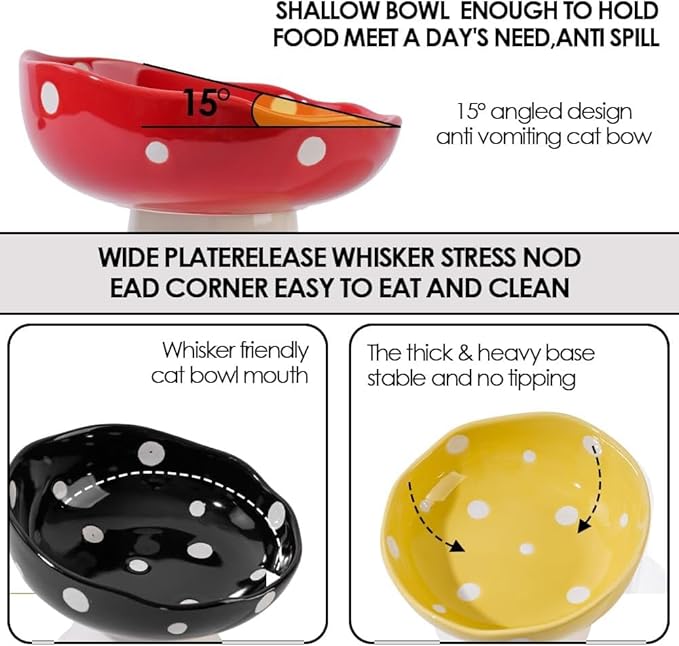 Ceramic Elevated Cat Bowls, Tilted Raised Pet Dish Anti Vomit Kitten Bowl for Indoor Cats, Whisker Friendly Pet Food and Water Bowl for Kitten, Cat, Puppies, Dishwasher Safe (Green)