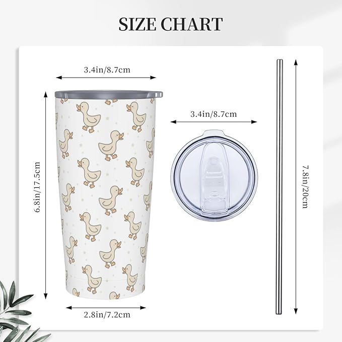 Ducks Tumbler 20oz Cute Yellow Stainless Steel Insulated Tumblers with Lid and Straw Animal Travel Coffee Mug Tea Wine Cups Water Bottle Duck Gifts for Women