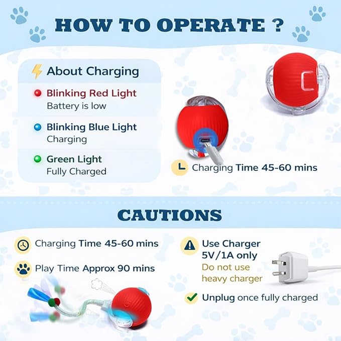 GlowPounce Interactive Rolling Ball Toy for Indoor Cats & Small Dogs – Motion-Activated Smart Moving Ball with LED Lights – Rechargeable Automatic Play Toy for Cats, Kittens & Puppies, Red