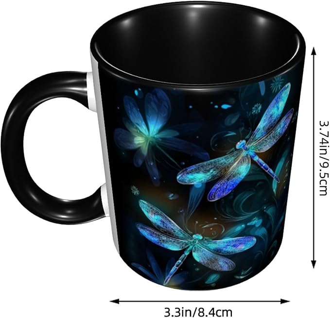 Dragonfly Cat Coffee Mug Funny Ceramic Tea Cup With Handle Dishwasher Microwave Safe for Women 11oz Porcelain Mugs