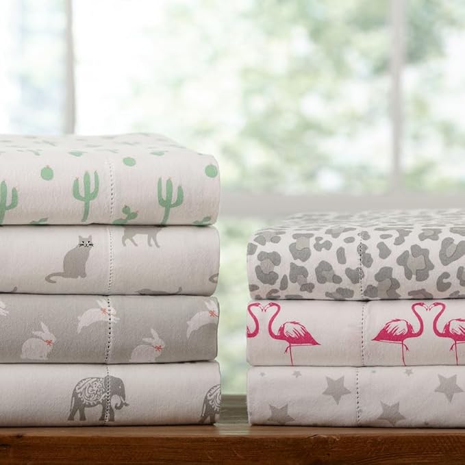 Pointehaven 180 GSM Velvet Feel Luxury 100% Cotton Printed Flannel Sheet Set,3 pcs, Twin, Cats - Warm & Cozy - Pre-Shrunk -Deep Pockets - Elastic All Around-Comfy Double Brushed -