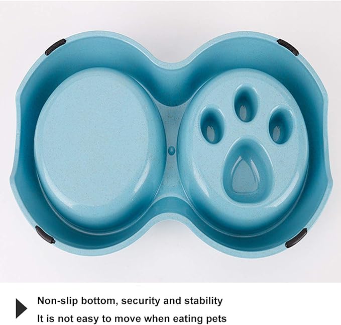 Tineer Double Pet Dog Slow Feeder Bowl,Stainless Steel Anti-Choke Puppy Food and Water Feeder for Dog Cats (Green)