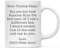 Andaz Press Personalized Funny Dad 11oz. Coffee Mug Gag Gift, Best Russian Blue Cat Dad, Scratch in Nuts and Run to You, 1-Pack, Custom Cat Lover's Christmas Birthday Ideas, Includes Gift Box