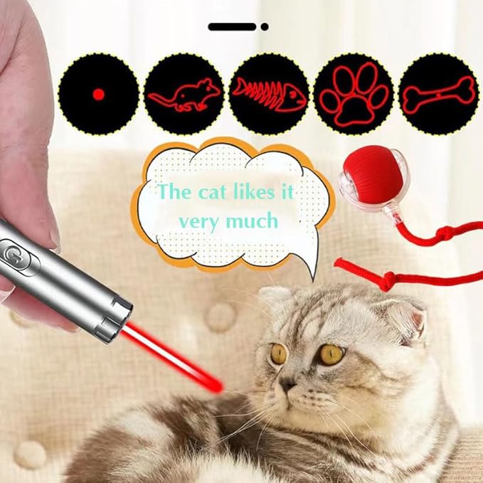 Interactive Cat Toy Set - 3-Mode Smart Chase Ball with 5-LED Red Light Pointer, USB Fast Charging & Durable ABS Material - Fun Pet Toys for Indoor Cats, Kittens & Playful Felines