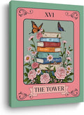 Stack of Books Wall Art, Book Lovers Gifts, Vintage Prints Flower Canvas Framed Painting for Room Decor, Butterflies Prints for Living Room Entryway Bedroom Book Shelf Office 15x11.4 inch