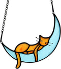 BOXCASA Orange Cat Suncatchers Handcrafted Stained Glass Window Hanging - Moon Phase Memorial Gifts for Cat Lovers,Birthday,Christmas Day, for Women,Mom