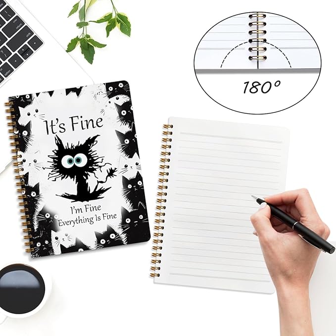 2 Pcs Funny Cat Spiral Notebook, Cute Funny Gifts Journaling Notebooks for Work, College Ruled Notebook Journal Office Classroom Supplies Motivational Cat Themed Gifts for Women Coworkers