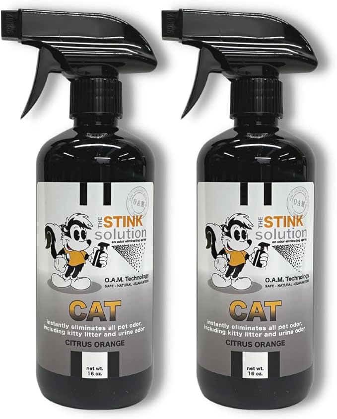 The Stink Solution Cat Odor Eliminator For Litter Box, Home Furniture, Carpet, & More | Completely Remove Urine, Feces, Vomit, & Other Cat Odor Quickly | Cat Products - 2 16 oz Bottles (Citrus Orange)