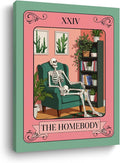The Homebody Tarot Card Wall Art, Funny Skeleton Gothic Posters, Vintage Botanical Framed Canvas Prints Whimsical Decor, Books Poster for Living Room Entryway Book Shelf Bedroom 15x11.4 inch