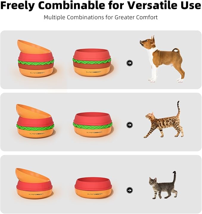 5-in-1 Dog Bowls Set, 6.1 inch Cute Colorful Hamburger-Shaped Dog Food Bowl Stackable for Easy Storage and Travel, Cat Bowls for Food and Water, Pet Bowls Suitable for Small and Medium Dogs (Orange