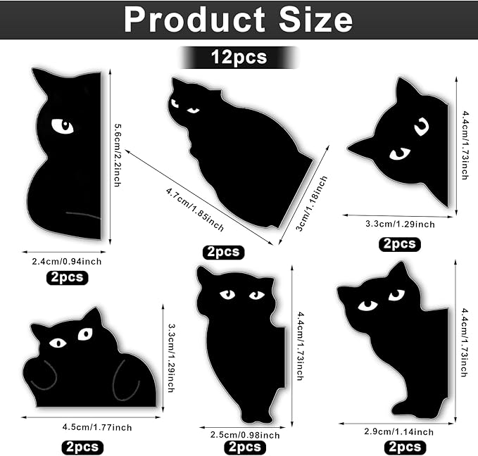 12 Pcs Magnetic Bookmarks, Black Cat Bookmarks for Women, Cute Cat Book Mark Clips Set, Magnetic Book Page Clips, Kawaii Bookmark for Women, Teachers, Students