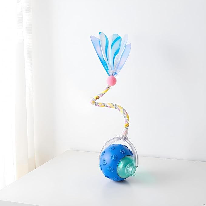 Interactive Cat Ball Toy with LED Light, Motion Activated Snake Tail, 5-Minute Auto Standby, Navy Blue