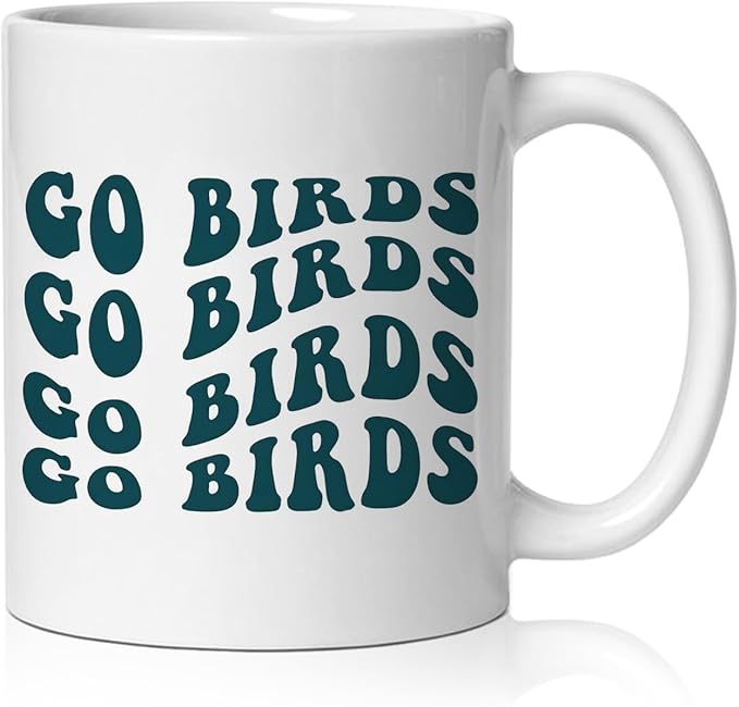 Go Birds Groovy Green Football Mug, Football Lover Fan Player Gifts Coffee Cup Ceramic, Footballs Gifts for Women Men Ceramic Coffee Tea Mug 11 oz
