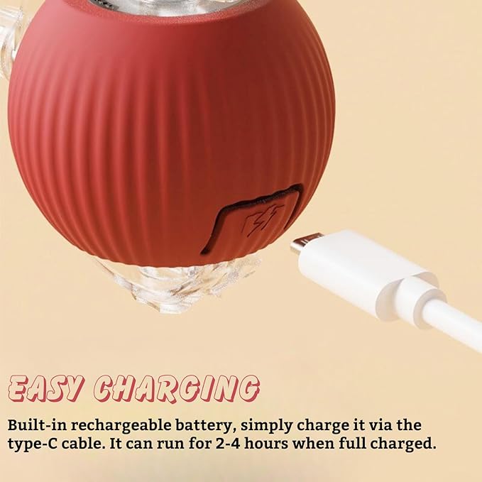 Interactive Cat Toy Ball, Automatic Rolling Electric Toy for Indoor Cats, Motion-Activated Smart Ball for Exercise and Play Toy for Kittens, Red