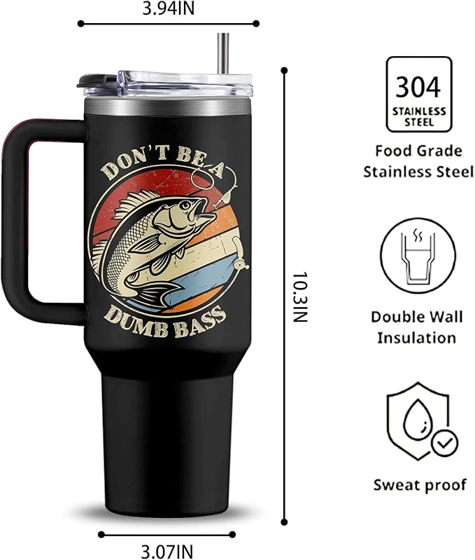 Fishing Gifts For Men Dad Coffee Tumbler 40oz with Handle Fishing Lovers Cup Gift For Fisherman Fathers Day Birthday Gifts For Him Son Husband Fishings Gift Water Drinking Cups