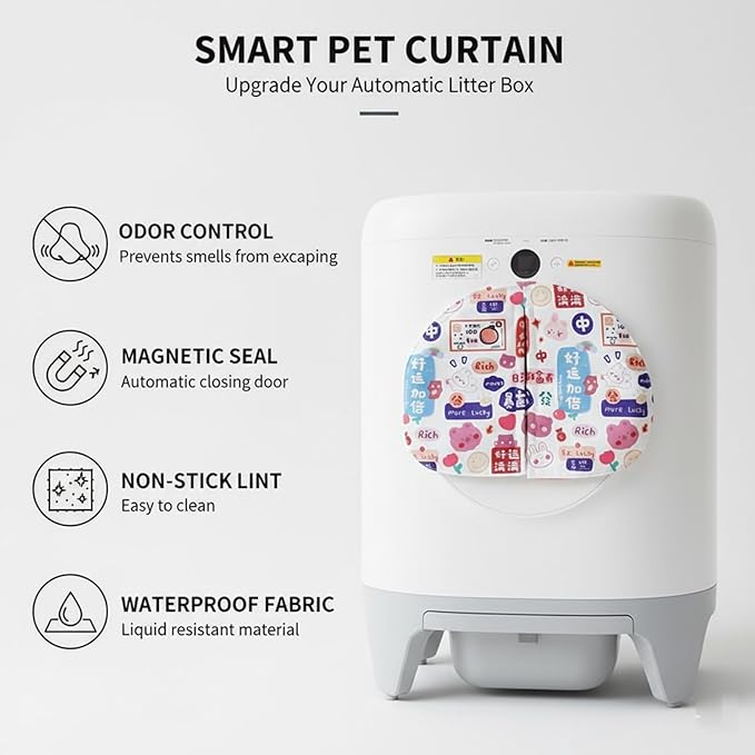 Curtain for Self Cleaning Cat Litter Box,Reduces Cat Litter Bounce, Stops Odors from The Litter Box Self Cleaning (White Red)