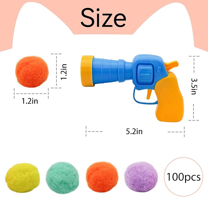 Andiker Cat Toy Balls Set, 30pcs Plush Cat Pom Pom Balls&a Plastic Launcher Set for Kitten Catch&Fetch Interactive Cat Toy with Colorful&Soft Cat Balls for Indoor Cats to Keep Fit (Blue 100balls)