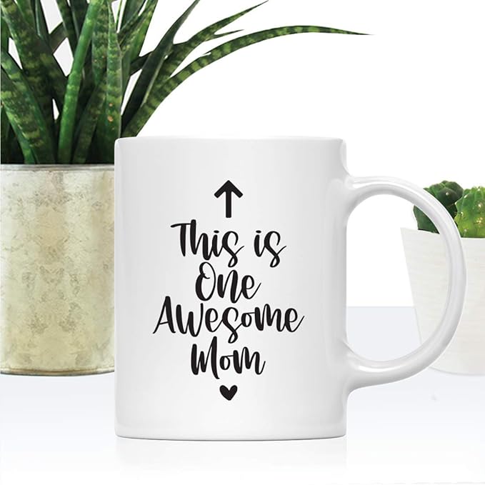 Andaz Press Mother's Day 11oz. Ceramic Coffee Tea Mug Gift for Mom, This Is one Awesome Mom, Upward Arrow Graphic, 1-Pack, Birthday Christmas Gift Ideas