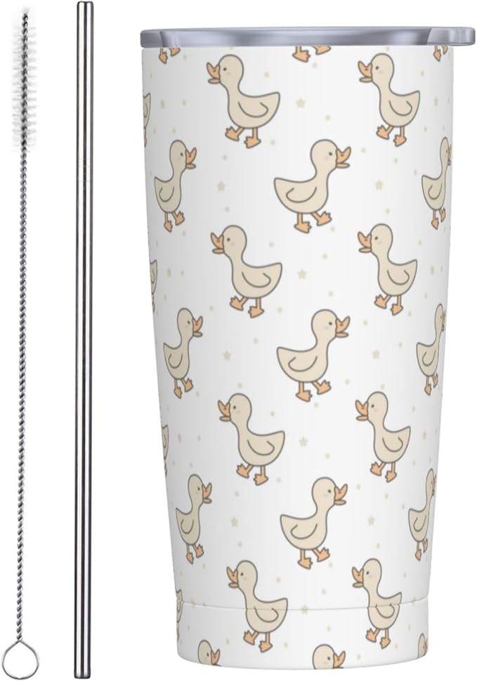 Ducks Tumbler 20oz Cute Yellow Stainless Steel Insulated Tumblers with Lid and Straw Animal Travel Coffee Mug Tea Wine Cups Water Bottle Duck Gifts for Women