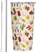Western Tumbler 20oz Boho Western Stainless Steel Insulated Tumblers with Lid and Straw Beige Travel Coffee Mug Tea Wine Cups Water Bottle Gifts for Women