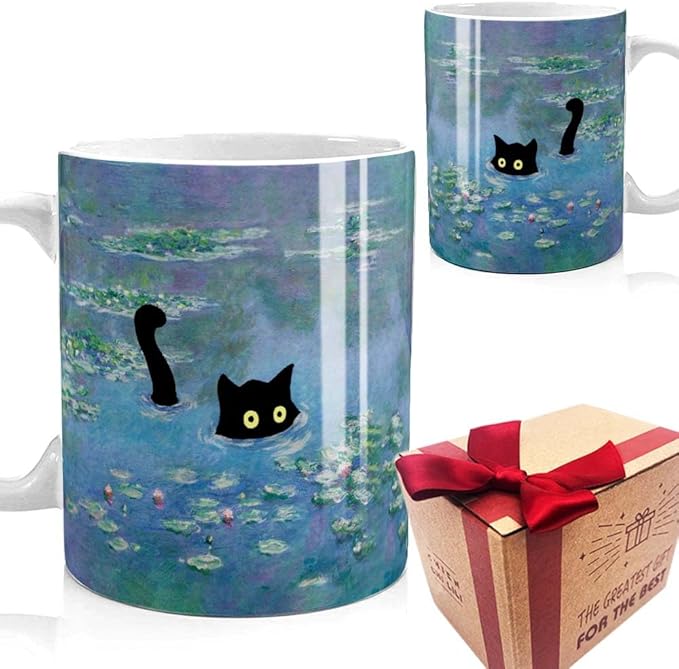 Famous Art Paintings Funny Cat Coffee Mug for Artist Art Lover Teacher Cat Lovers, Famous Picture Classic Vincent Aesthetic Canvas Mug Birthday Gift for Women Man (Water Lilies)