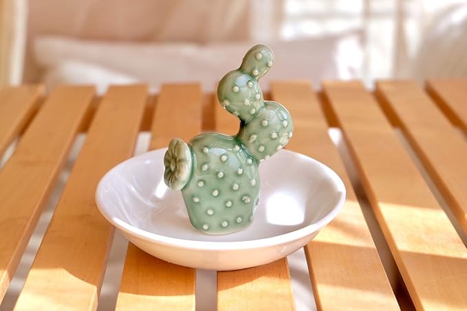 PUDDING CABIN Cactus Gifts for Women Cactus Ring Holder Dish Birthday Gifts for Women Girls Friends, Cactus Decor for Bathroom Nighstand, Wedding Valentine's Day Xmas Gifts Mothers Day Gifs