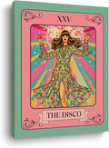 The Disco Tarot Card Wall Art, Dazzling Disco Ball Poster Trendy Canvas Framed Painting Room Decor, Vintage Dancing Queen Prints for Bar Cart Living Room Bedroom Decoration 15x11.4 inch