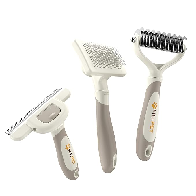 Professional Deshedding Dog Brush Grooming Kits, for Long-Haired Dogs and Cats - Dog Deshedding Brush and Slicker Brush Set 3 in 1 Gift Box for Long Hair Pets like Golden Retriever