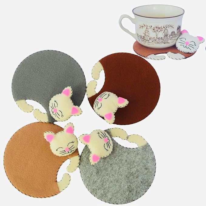 Cute Cat Coasters Valentine Gift Set – Funny Drink Mats for Women, Cats Mom Present, Unique Decor Idea, Gag Gift for Her, Stylish Coasters for Drinks, Cool Surprise for Cat Lovers and Home Use