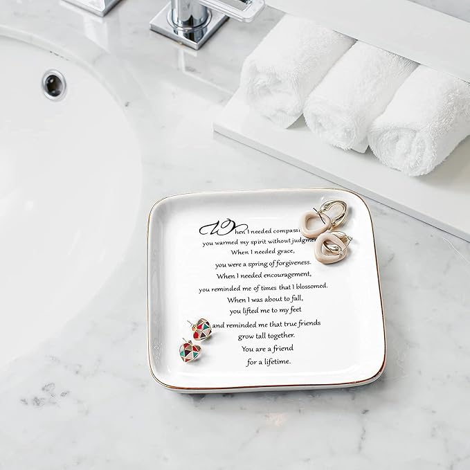 PUDDING CABIN Friend Gifts for Women You are a Friend for a Life Time Friendship Birthday Gifts for Friends Female, BFF Gift for Her, Personalized Ring Dish