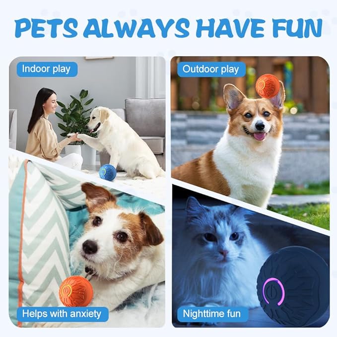 Interactive Cat Dog Toys, 2026 Smart Automatic Moving Ball Toys for Indoor Dogs Cats, Self-Rolling Interactive Cat Dog Toy Ball for Small/Medium Dogs (Blue)