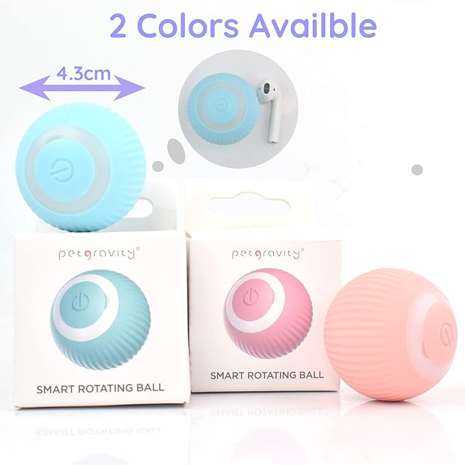 Automatic Active Rolling Ball for Dogs Self Moving Balls, Interactive Cat Ball Toy with LED Lights, USB Rechargeable, Silicone Surface (Blue)
