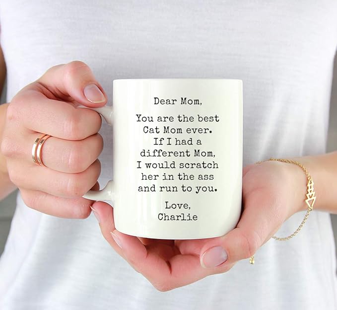 Andaz Press Personalized Funny Mom 11oz. Coffee Mug Gag Gift, Best Cat Mom, Scratch in Ass and Run to You, 1-Pack, Custom Cat Lover's Christmas Birthday Ideas, Includes Gift Box