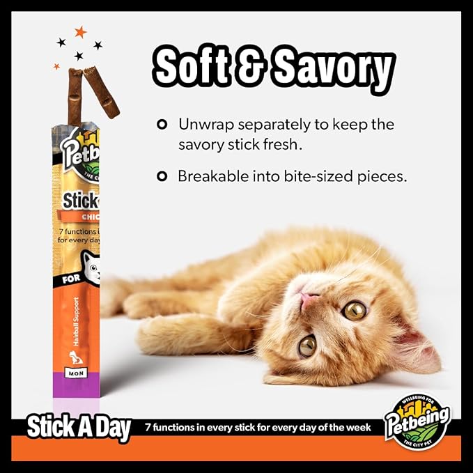 Stick a Day Cats | Specially Formulated 7-in-1 Functions Daily Real Meat Supplement for Cats | Cat Chew Stick & Pet Vitamins Supplements Combination (7-Pack x 4, Mix)