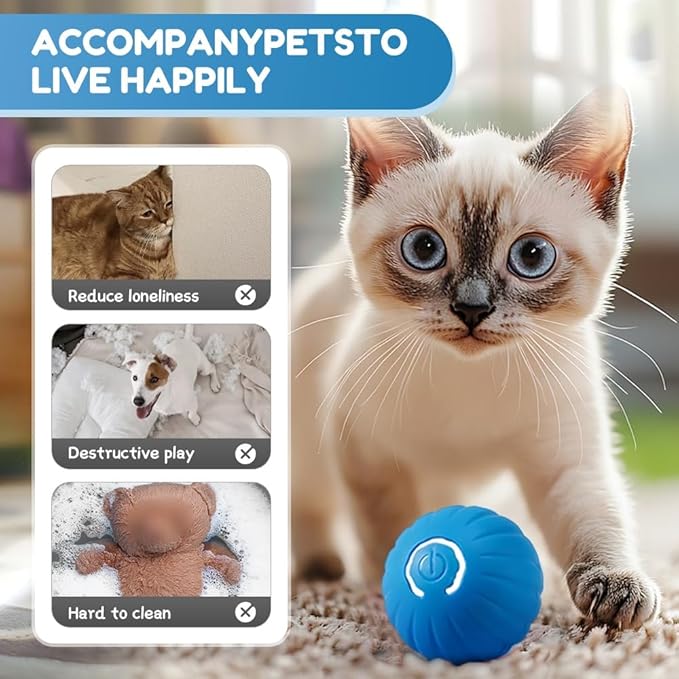 Drkicsy Automatic Moving Dog Toy Ball, Interactive Pet Balls USB Rechargeable Bouncing Ball, Electric Dog Toys Rolling Balls for Cat, Puppy, Small Medium Dogs (Blue)