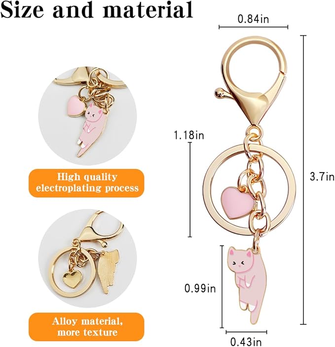 Lazy Cat Pink heart Keychain Fun Cartoon Kitten Cute Key Ring for Animal Key Chain Girl Birthday
