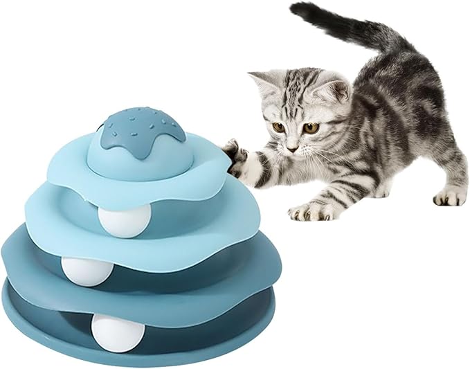 Cat Ball Track Toy, Cat Ball Tower, Multi-Level Design Cat Ball Track Toy, 3 in 1 Automatic Interactive Kitten Toy, Easy to Disassemble, Easy to Clean, Meet Your Cat's Exercise Needs (Blue)