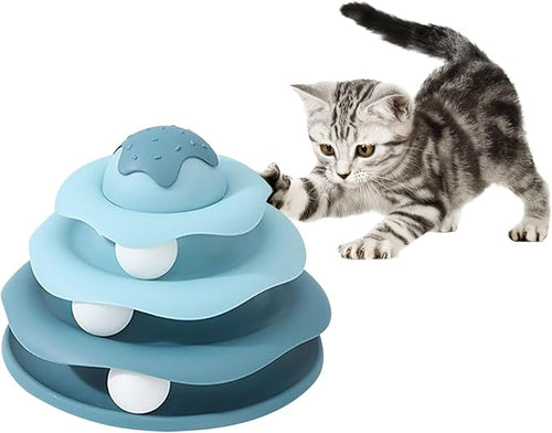 Cat Ball Track Toy, Cat Ball Tower, Multi-Level Design Cat Ball Track Toy, 3 in 1 Automatic Interactive Kitten Toy, Easy to Disassemble, Easy to Clean, Meet Your Cat's Exercise Needs (Blue)