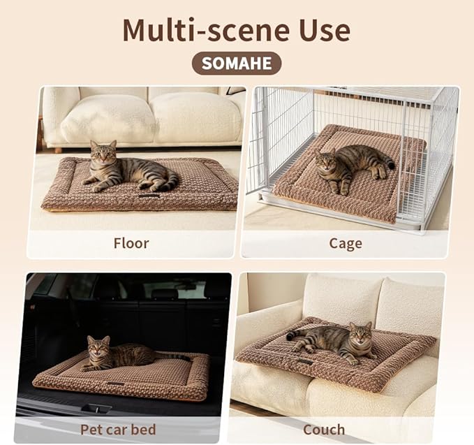 SOMAHE Plush Cat Kneading Bed Mat, Premium Plush Fabric Bed with Non-Slip Bottom, 3cm Thick All-Season Cushion for Cats Who Knead, Machine Washable Anti-Static Pet Bed, 27x20 Inch, Coffee