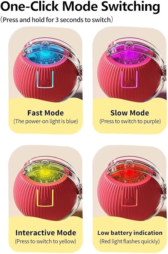 Smart Self‑Rolling Cat Ball with Tail – Interactive Rechargeable Chase Toy for Indoor Cats (Red)
