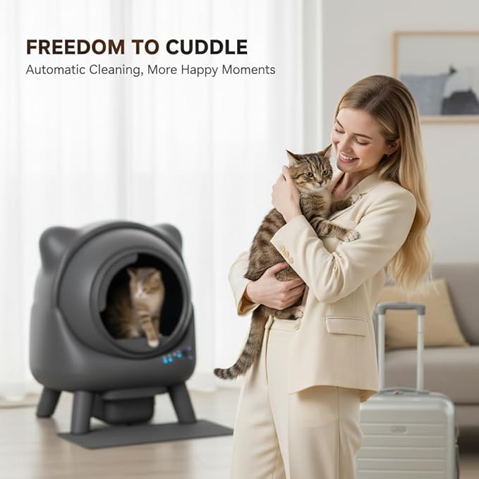 Automatic Cat Litter Box Self Cleaning - APP Control - Weight Monitoring - Ultra-Quiet, Medium Cats and Kittens Litter Box, Safe Anti-Pinch【Assembly Required】- Grey