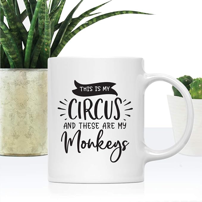 Andaz Press Mother's Day 11oz. Ceramic Coffee Tea Mug Gift for Mom, This is my Circus and These Are My Monkeys, 1-Pack, Birthday Christmas Gift Ideas
