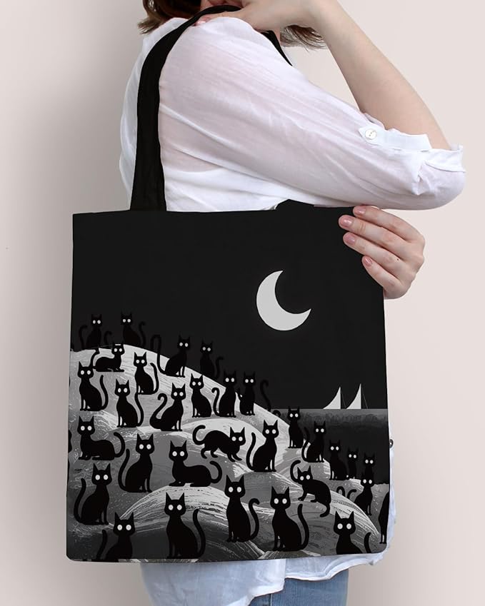 Cute Cat Canvas Tote Bag for Women Funny Cat Bag for Shopping Work Travel Lover Totes Gifts