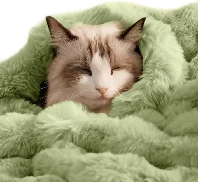 SOMAHE Self-Warming Cat Blanket for Indoor Cats & Small Dogs, Dual-Side Sherpa Plush Throw, Anti-Static Shared Couch Mat for Crate & Travel, Machine Washable No Shrink, 28x22 Inch Green